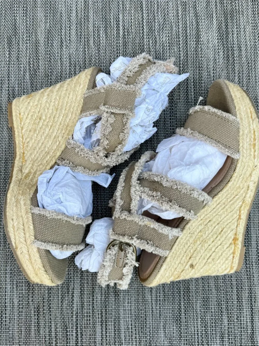 Candies Mimi Espadrille Wedge Sandals Khaki Size 7